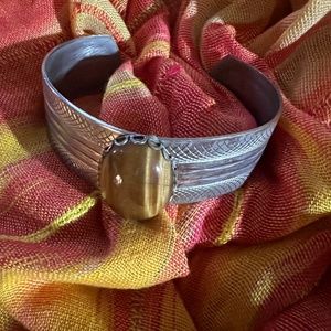 Lady's Silver Plated Tiger's Eye Cuff Bracelet